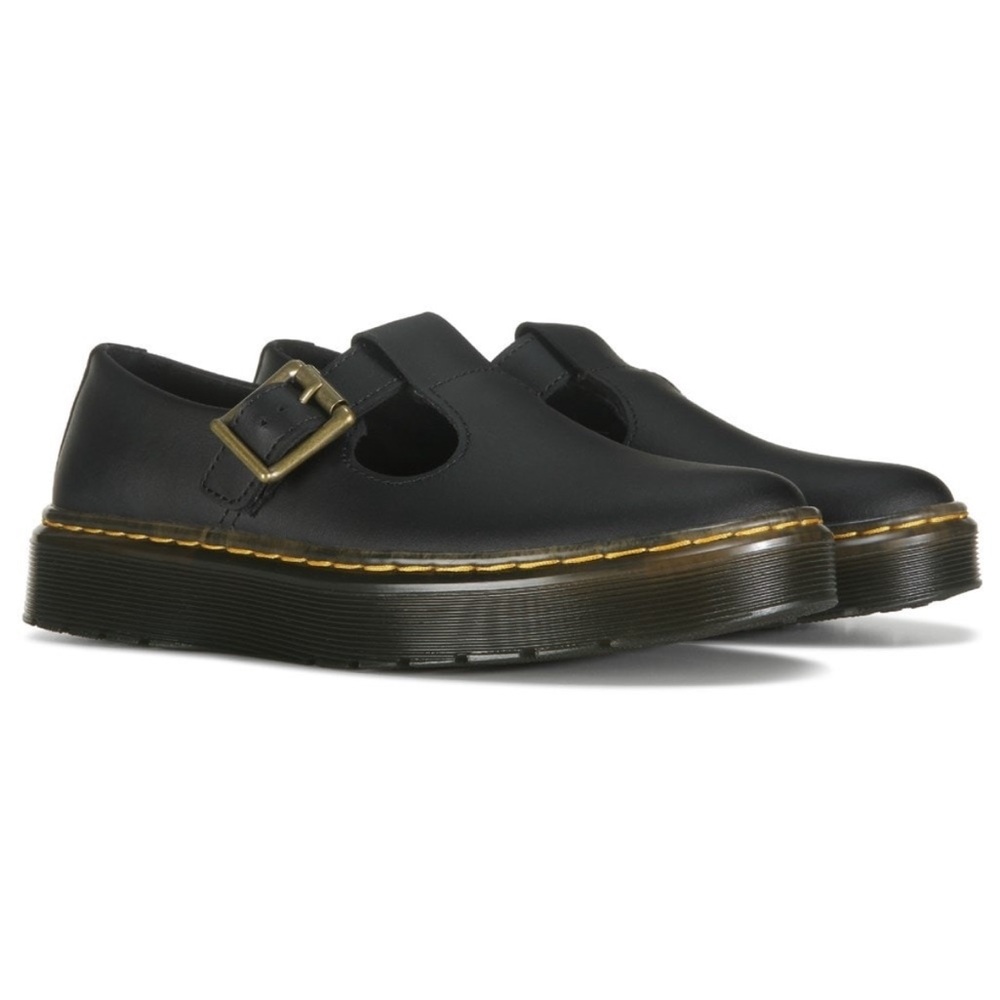 Dr. Martens Black Loafers with Gold Buckle